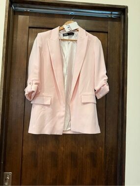 Zara Pastel Pink Rolled-Sleeve Blazer